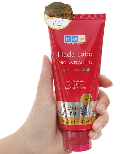 sữa rửa mặt Hada Labo Pro Anti Aging Collagen Plus Cleanser (màu đỏ - chống lão hóa)