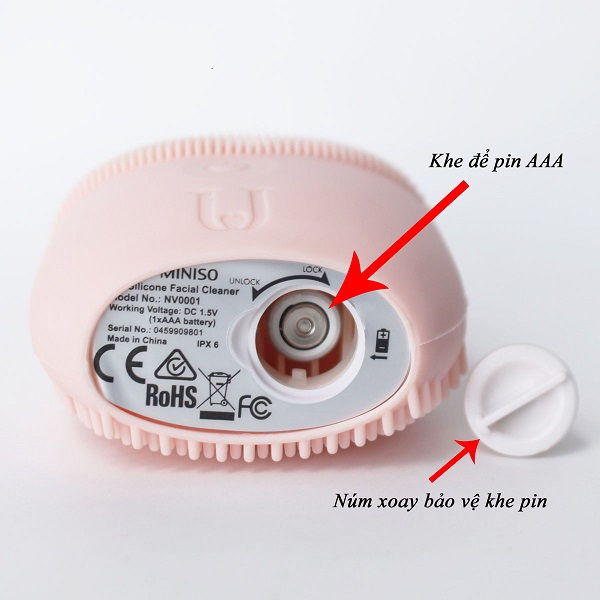 núm xoay bảo vệ khe pin của máy rửa mặt miniso silicon